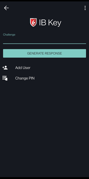 The IB Key challenge/response menu on Android Phone. 